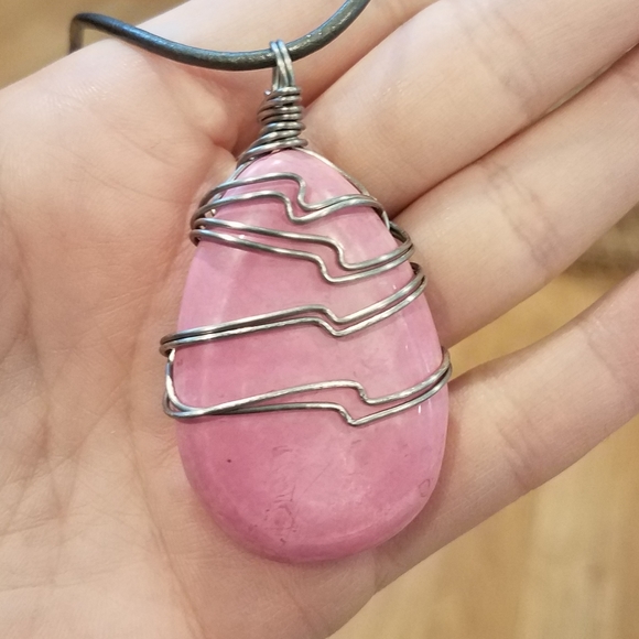 FINAL PRICE Silver Wrapped Pink Tourmaline Leather Necklace - Picture 3 of 10